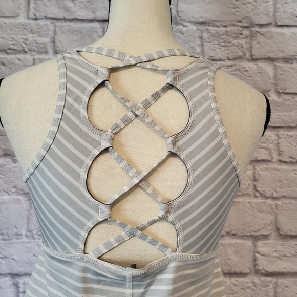 Prana light gray white striped strappy crisscross back detail tank top size S - Picture 8 of 9